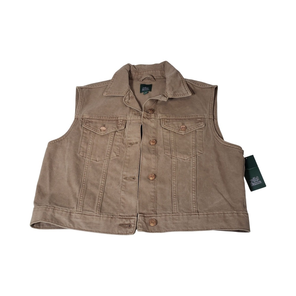 Wild Fable Tan Brown Denim Vest Sleeveless Button Up Jacket Medium NWT